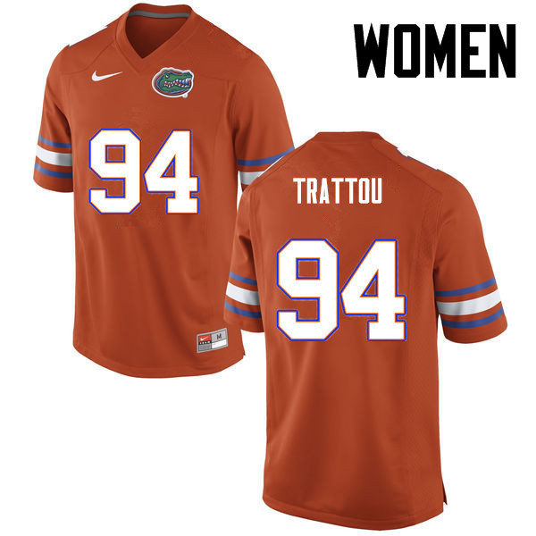 Women Florida Gators #94 Justin Trattou College Football Jerseys-Orange